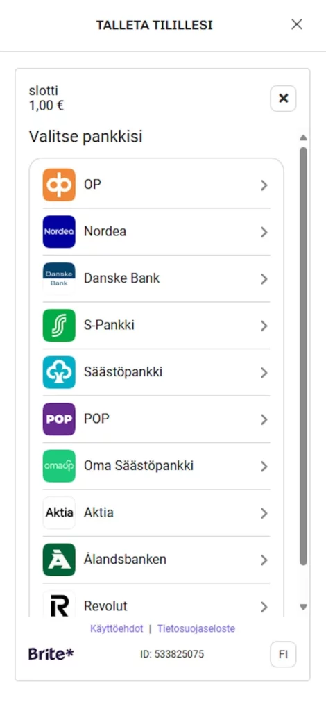 Talletukset suomalaisille pelaajille